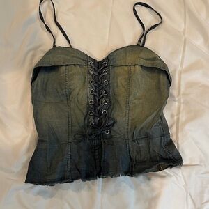 Women's Lace-Up Denim Camisole - Black